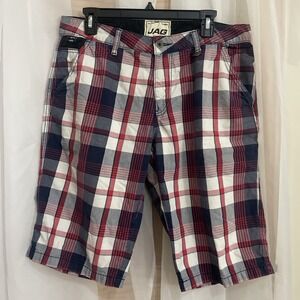 Men's 36 JAG  Chino Shorts‎ Blue Red White Golf Casual Classic J7605 13 Inseam